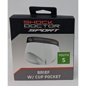 Shock Doctor Sport Youth Small White Brief with Cup Pocket SDS9224 Kids Athletic